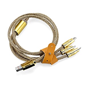 3 IN 1 Crystal Charging Cable with Strap Holder - Gold