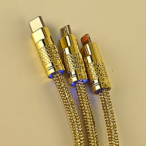 3 IN 1 Crystal Charging Cable with Strap Holder - Gold