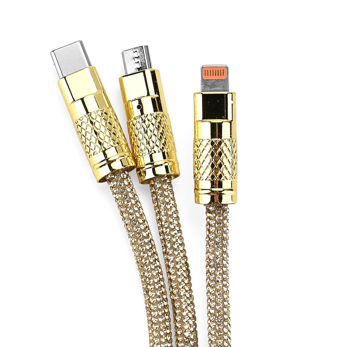 3 IN 1 Crystal Charging Cable with Strap Holder - Gold image number 4