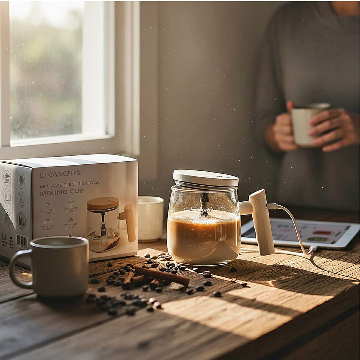 White 500mAh Electric Glass Mixing Cup (400ml) image number 1