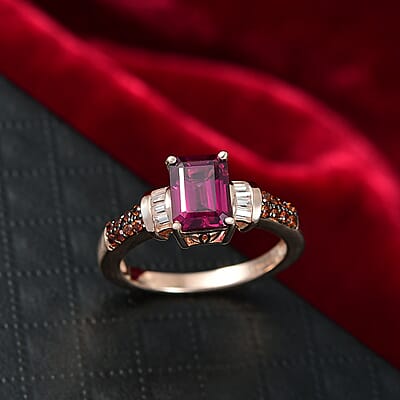 D'Joy AAA Radiant Ember Garnet and Multi Gemstone 2.55 ctw Crown of Flame Ring in 18K Vermeil Rose Gold Over Sterling Silver (Size 6.0)