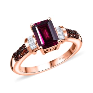 D’Joy AAA Radiant Ember Garnet and Multi Gemstone 2.55 ctw Ring in 18K Vermeil Rose Gold Over Sterling Silver (Size 7.0)