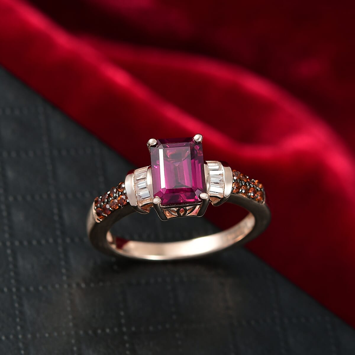 D’Joy AAA Radiant Ember Garnet and Multi Gemstone 2.55 ctw Ring in 18K Vermeil Rose Gold Over Sterling Silver (Size 7.0) image number 1