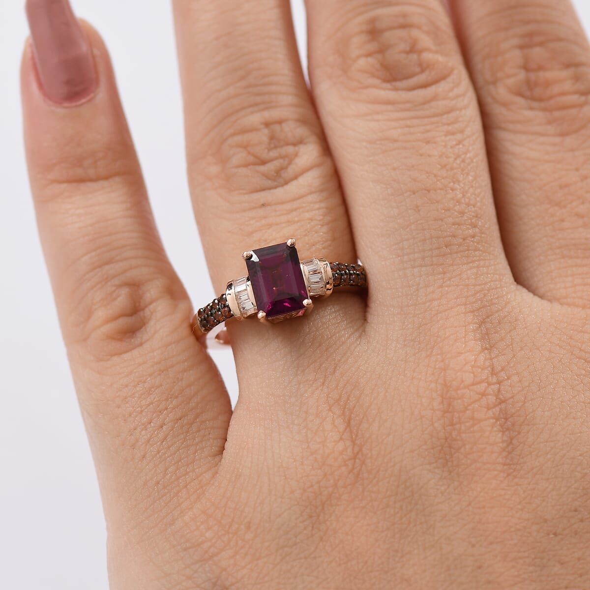 D’Joy AAA Radiant Ember Garnet and Multi Gemstone 2.55 ctw Ring in 18K Vermeil Rose Gold Over Sterling Silver (Size 7.0) image number 2