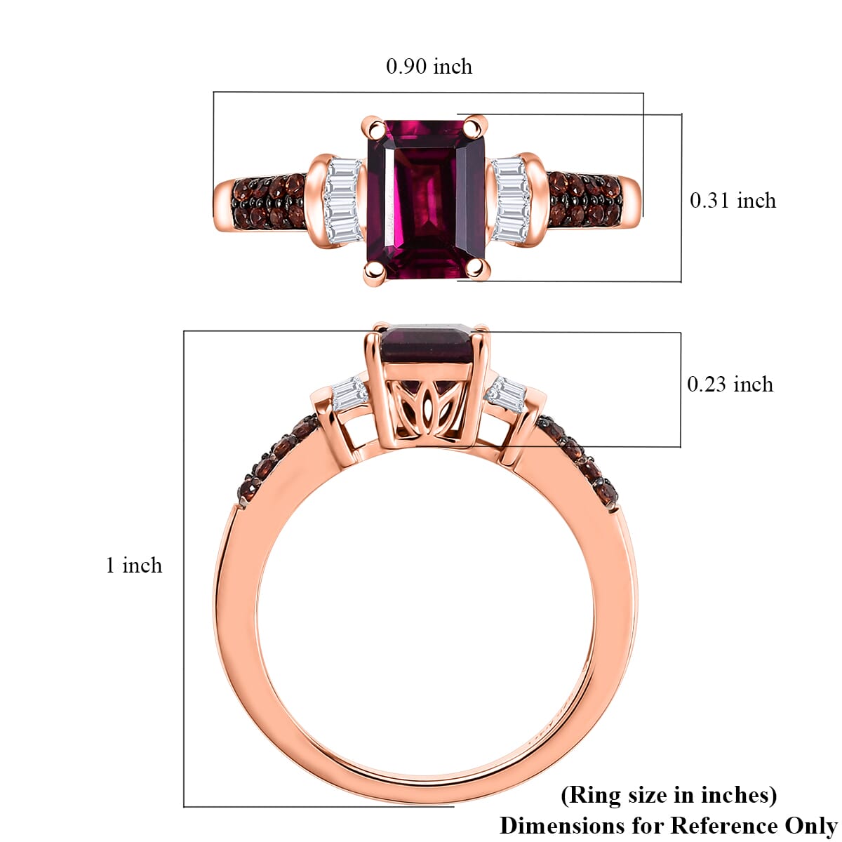 D’Joy AAA Radiant Ember Garnet and Multi Gemstone 2.55 ctw Ring in 18K Vermeil Rose Gold Over Sterling Silver (Size 7.0) image number 5