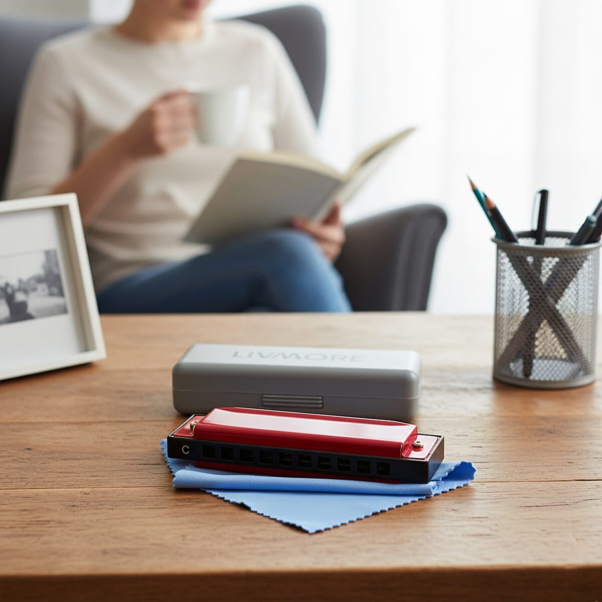 Livmore Red Harmonica with Aluminum Shell image number 1