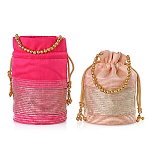 Livmore Fuchsia & Baby Pink Set of 2 Handcrafted Zardozi Work Potli Bag