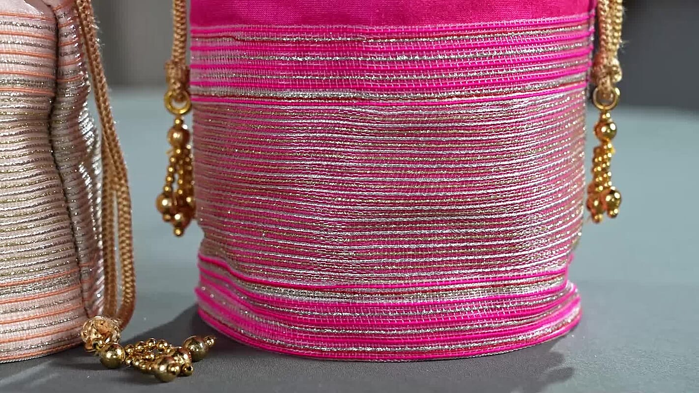 Livmore Fuchsia & Baby Pink Set of 2 Handcrafted Zardozi Work Potli Bag (5.1"x8.3")