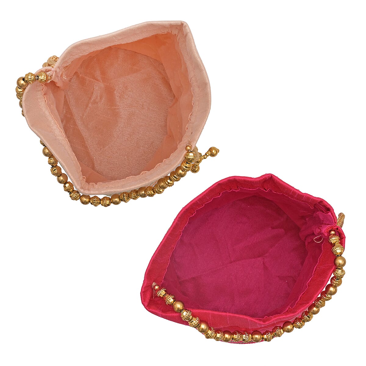 Livmore Fuchsia & Baby Pink Set of 2 Handcrafted Zardozi Work Potli Bag image number 2