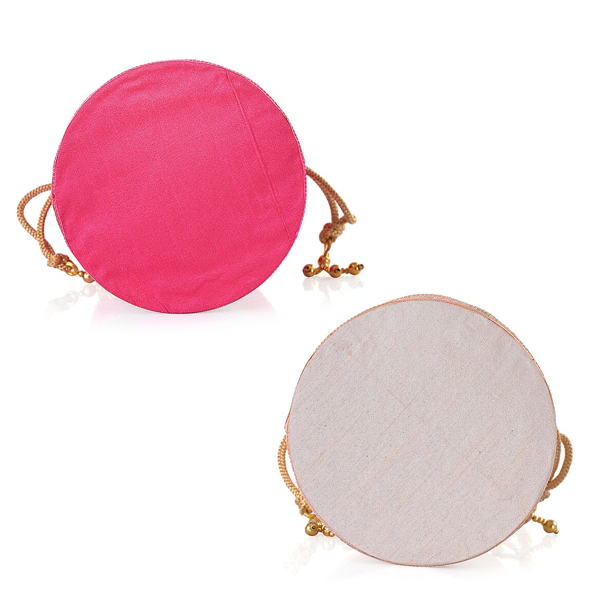 Livmore Fuchsia & Baby Pink Set of 2 Handcrafted Zardozi Work Potli Bag image number 3