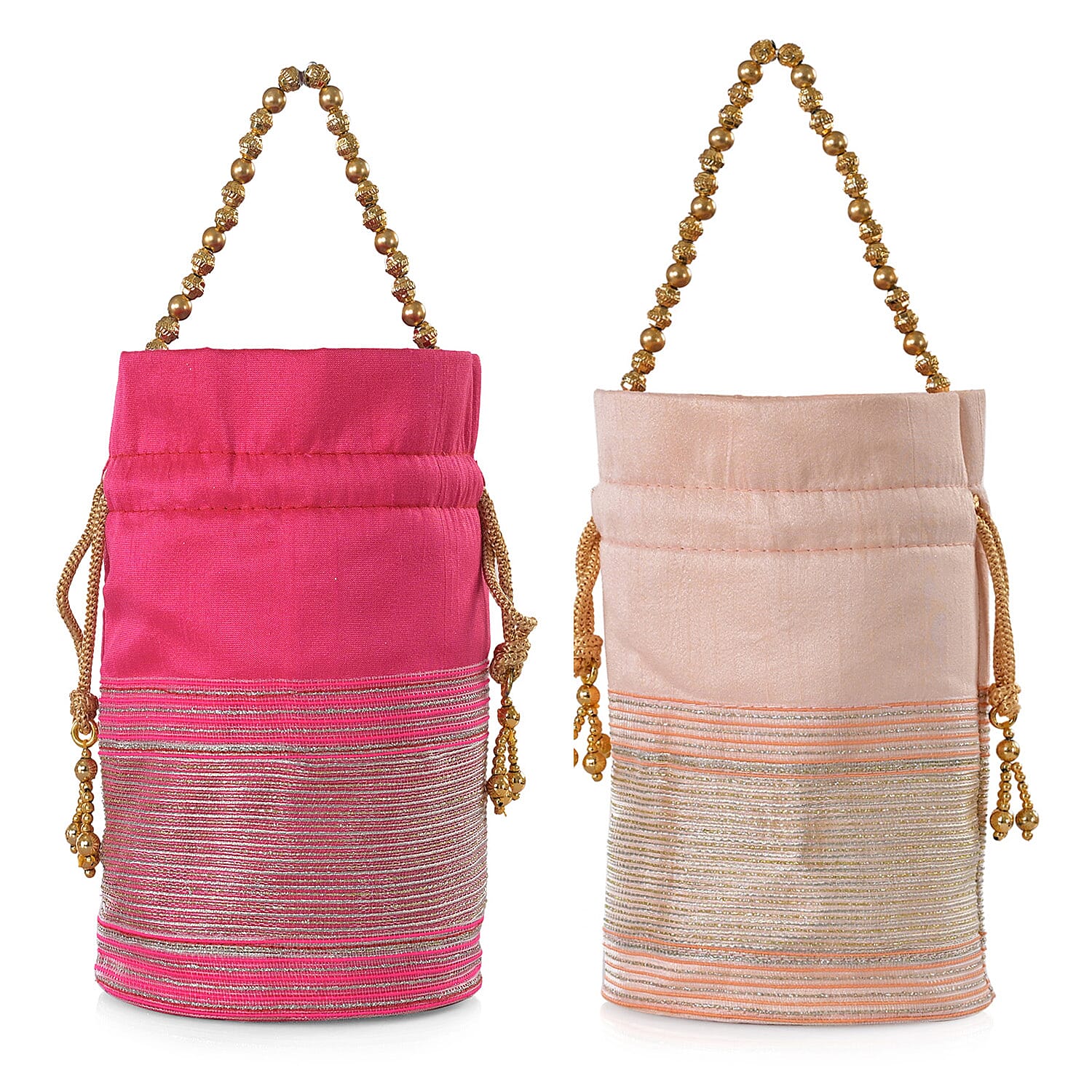 Livmore Fuchsia & Baby Pink Set of 2 Handcrafted Zardozi Work Potli Bag