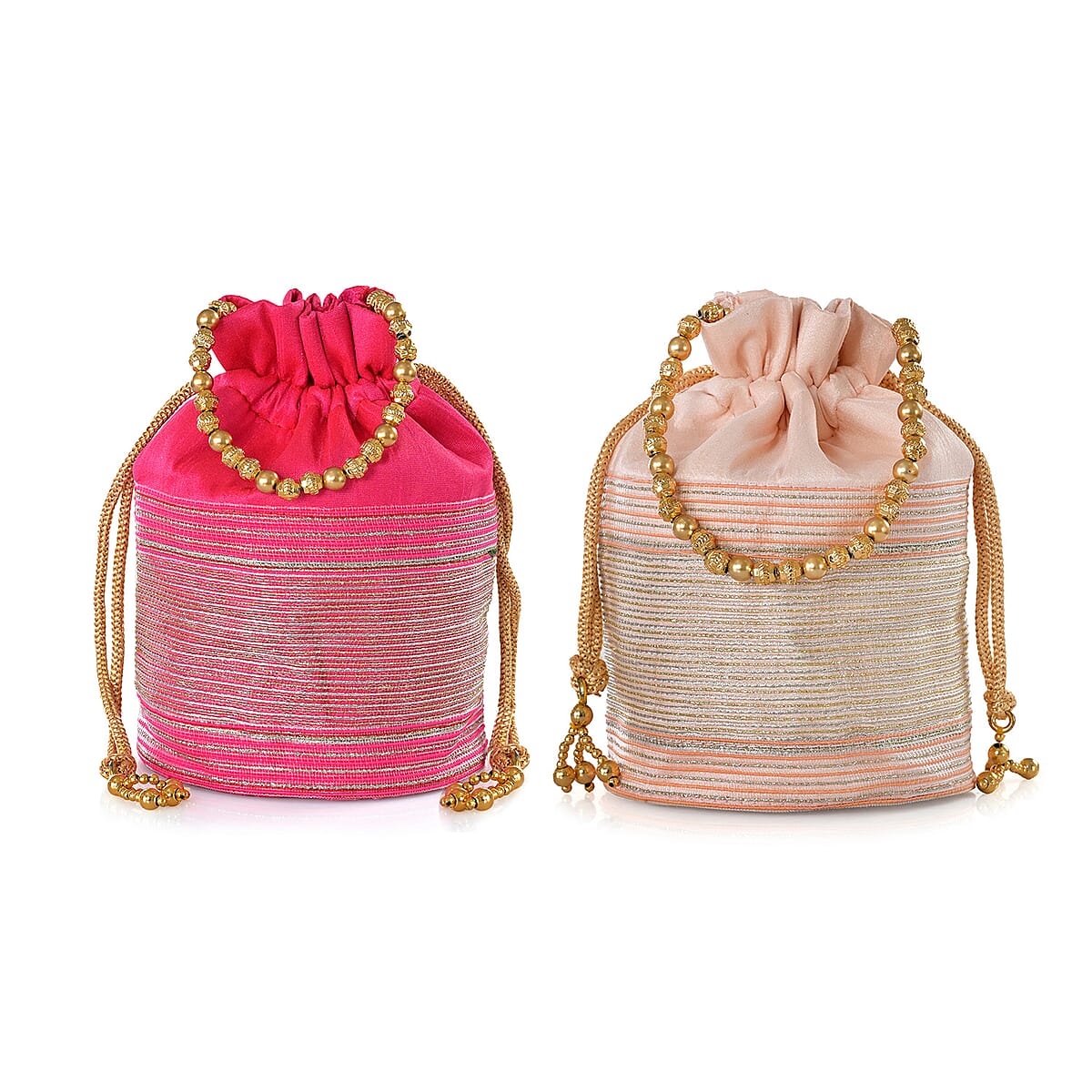 Livmore Fuchsia & Baby Pink Set of 2 Handcrafted Zardozi Work Potli Bag image number 11