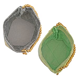 Livmore Silver Gray & Pistachio Set of 2 Handcrafted Zardozi Work Potli Bag