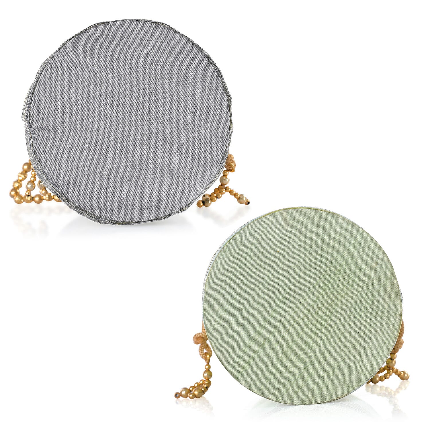 Livmore Silver Gray & Pistachio Set of 2 Handcrafted Zardozi Work Potli Bag