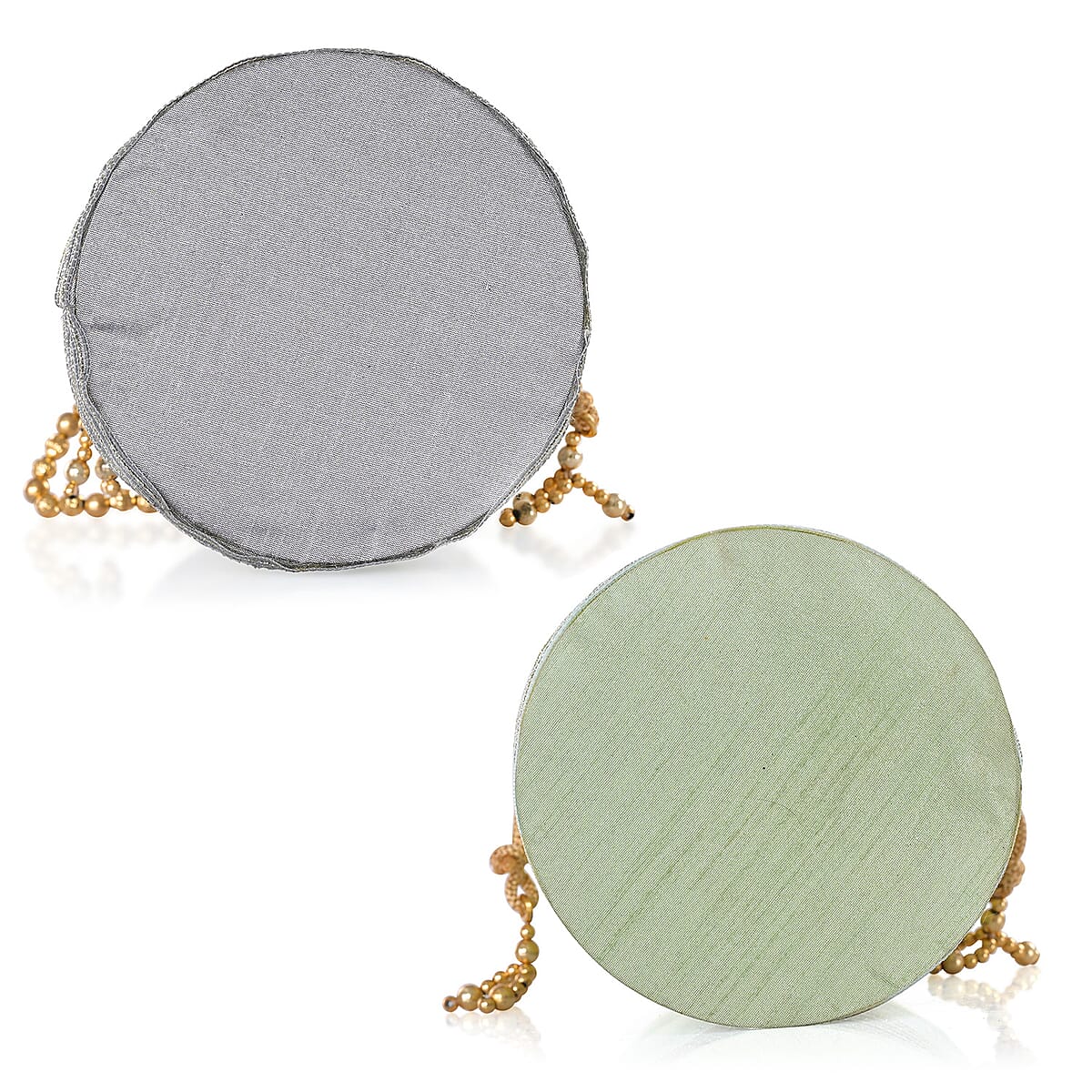Livmore Silver Gray & Pistachio Set of 2 Handcrafted Zardozi Work Potli Bag image number 3