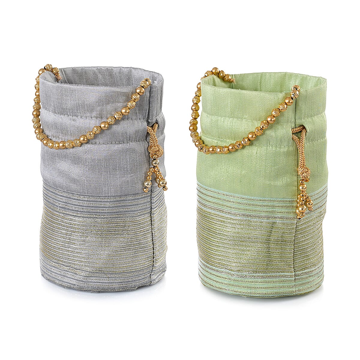 Livmore Silver Gray & Pistachio Set of 2 Handcrafted Zardozi Work Potli Bag image number 7