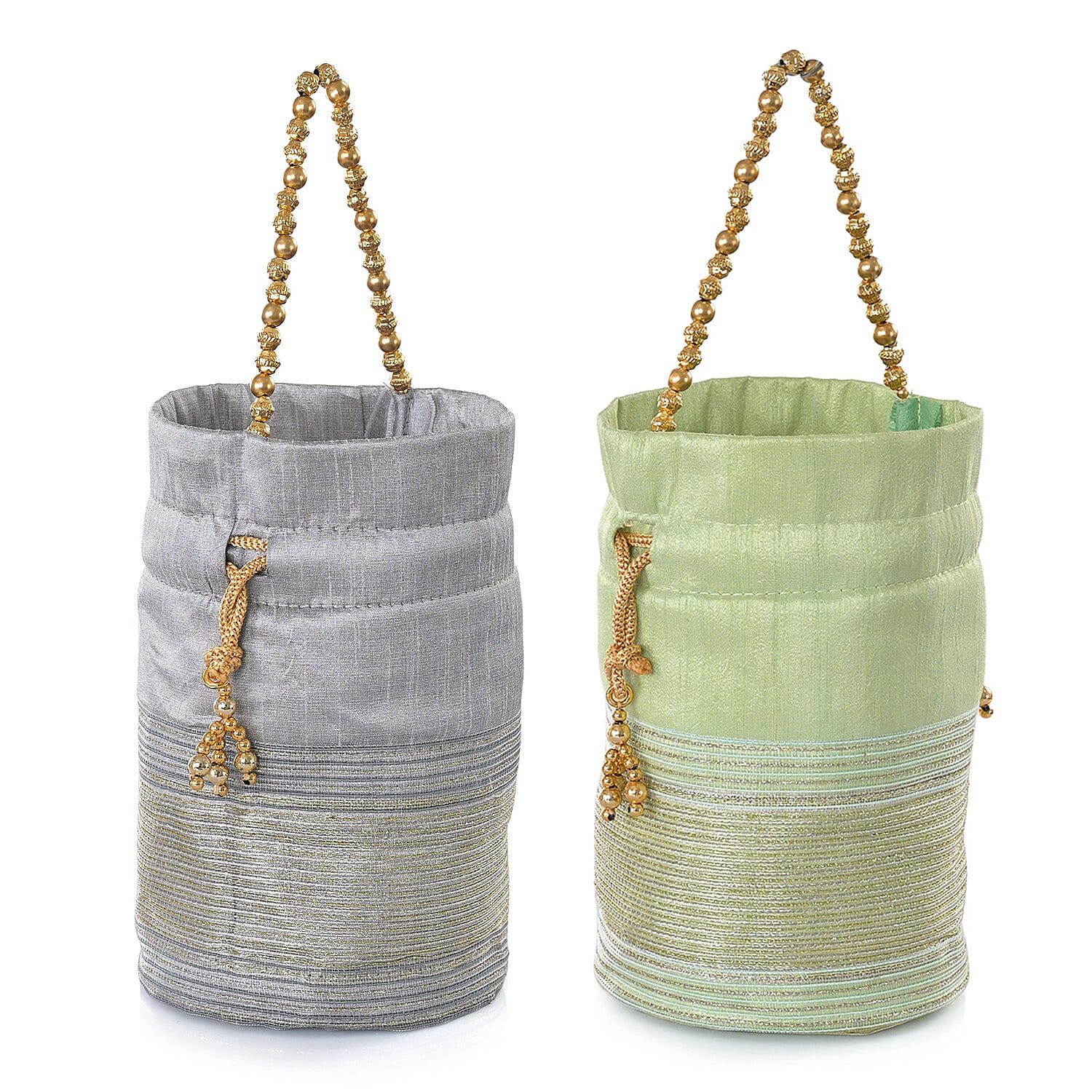 Livmore Silver Gray & Pistachio Set of 2 Handcrafted Zardozi Work Potli Bag