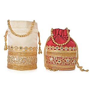 Livmore Maroon & Cream Set of 2 Handcrafted Zardozi Work Potli Bag