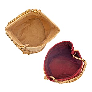 Livmore Maroon & Cream Set of 2 Handcrafted Zardozi Work Potli Bag