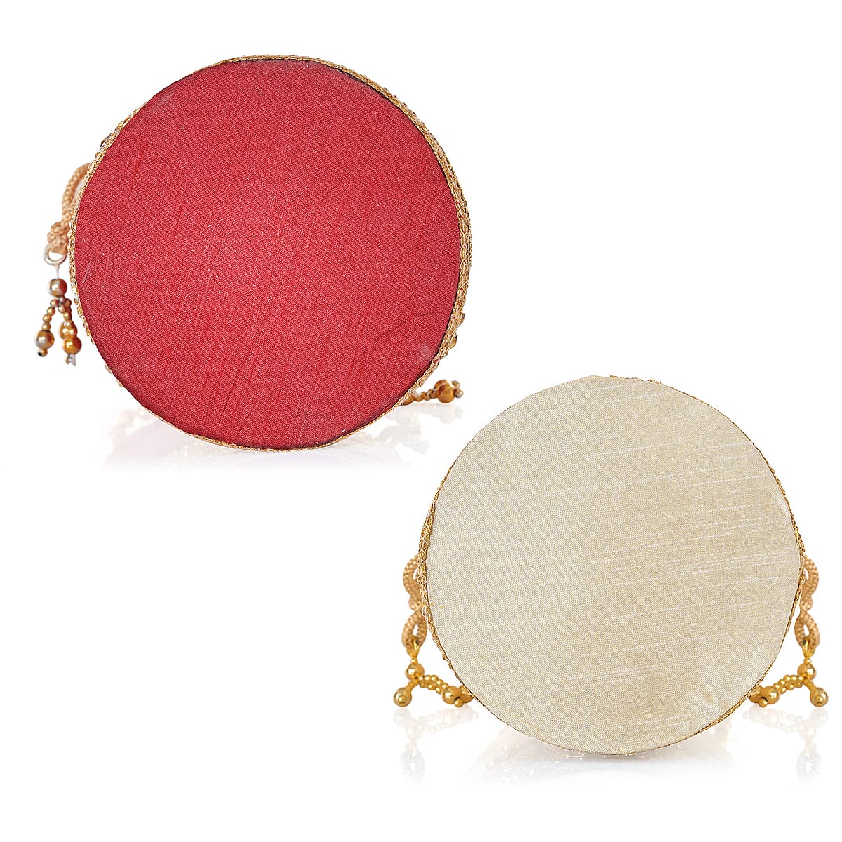 Livmore Maroon & Cream Set of 2 Handcrafted Zardozi Work Potli Bag image number 3