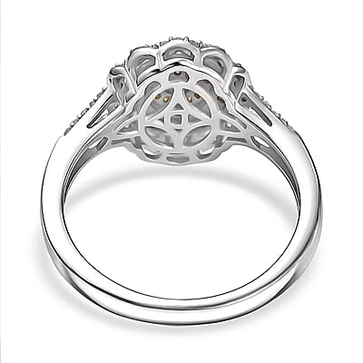 D'Joy Natural Yellow and White Diamond I3 0.50 ctw Sunflower Radiance Ring in Rhodium Over Sterling Silver (Size 10.0) (Del. In 13-15 Days)