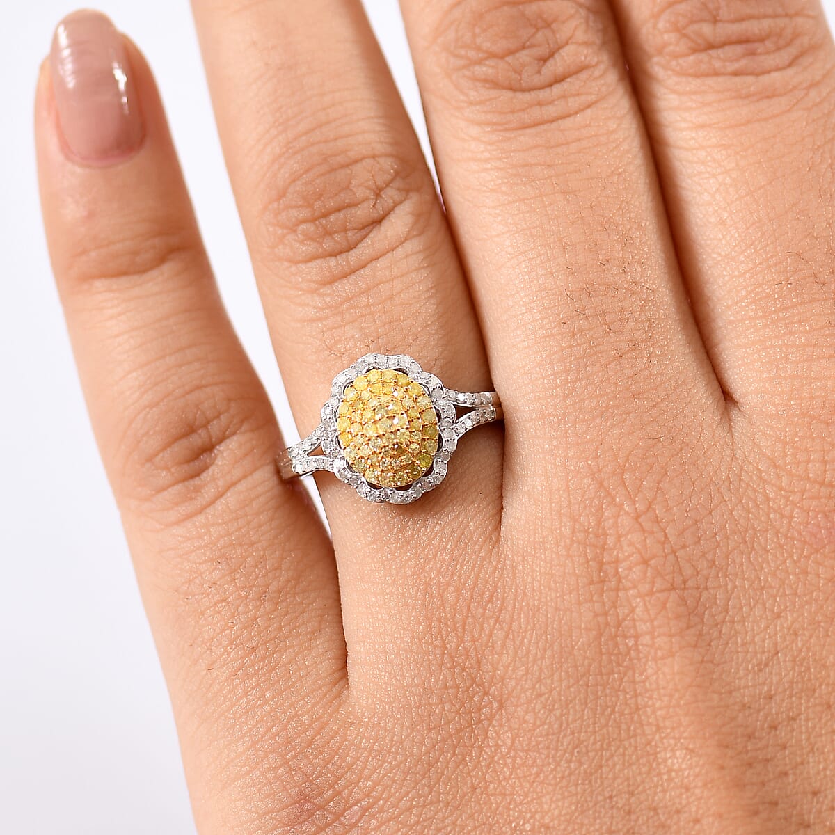 D'Joy Natural Yellow and White Diamond I3 0.50 ctw Sunflower Radiance Ring in Rhodium Over Sterling Silver (Size 7.0) image number 2
