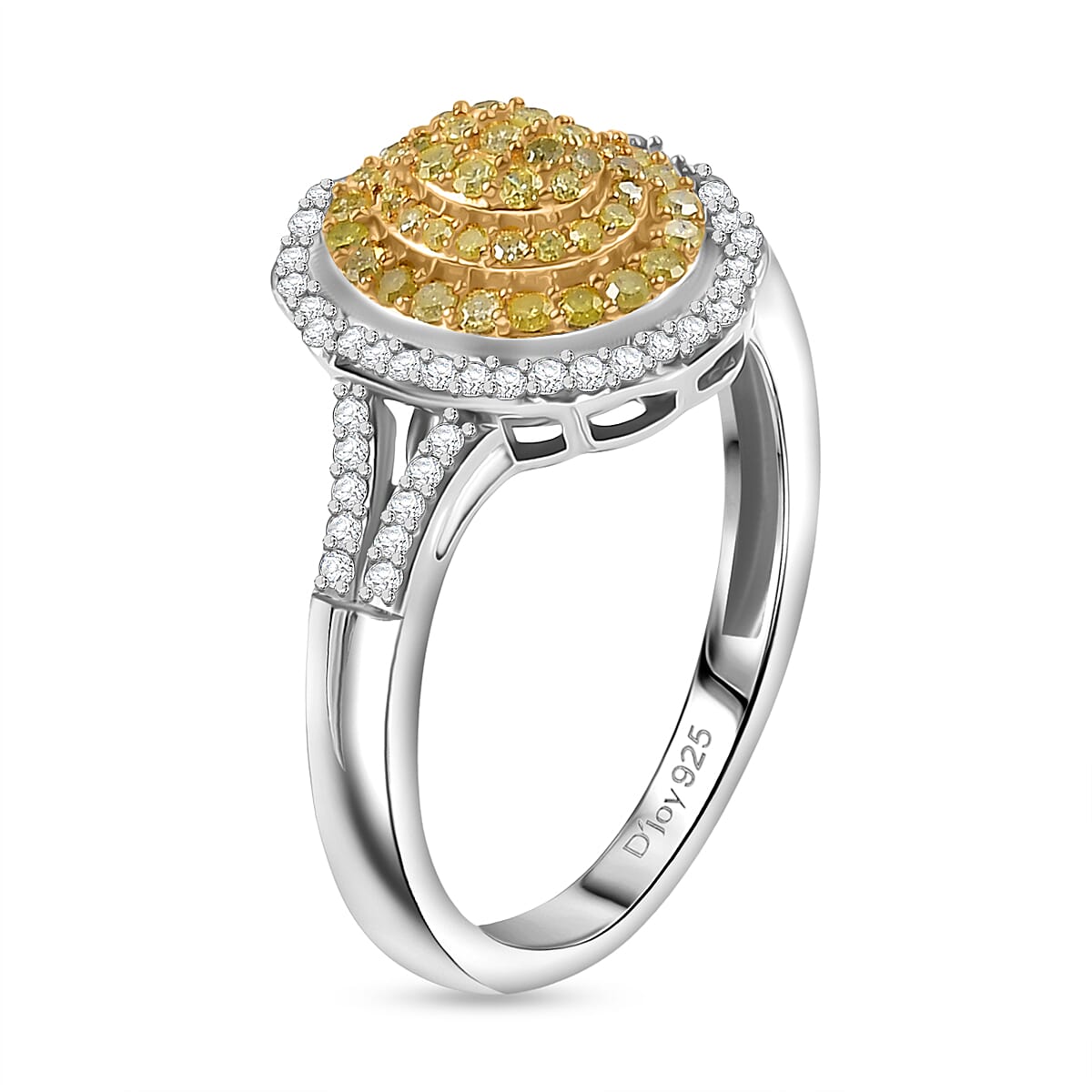 D'Joy Natural Yellow and White Diamond I3 0.50 ctw Sunflower Radiance Ring in Rhodium Over Sterling Silver (Size 7.0) image number 3