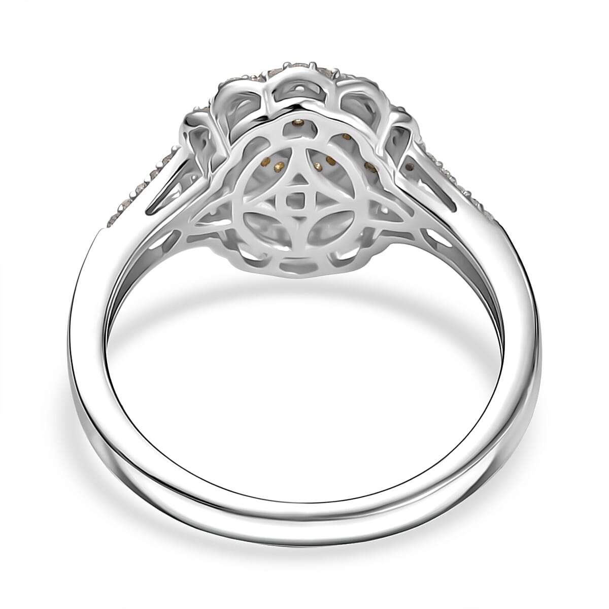 D'Joy Natural Yellow and White Diamond I3 0.50 ctw Sunflower Radiance Ring in Rhodium Over Sterling Silver (Size 7.0) image number 4