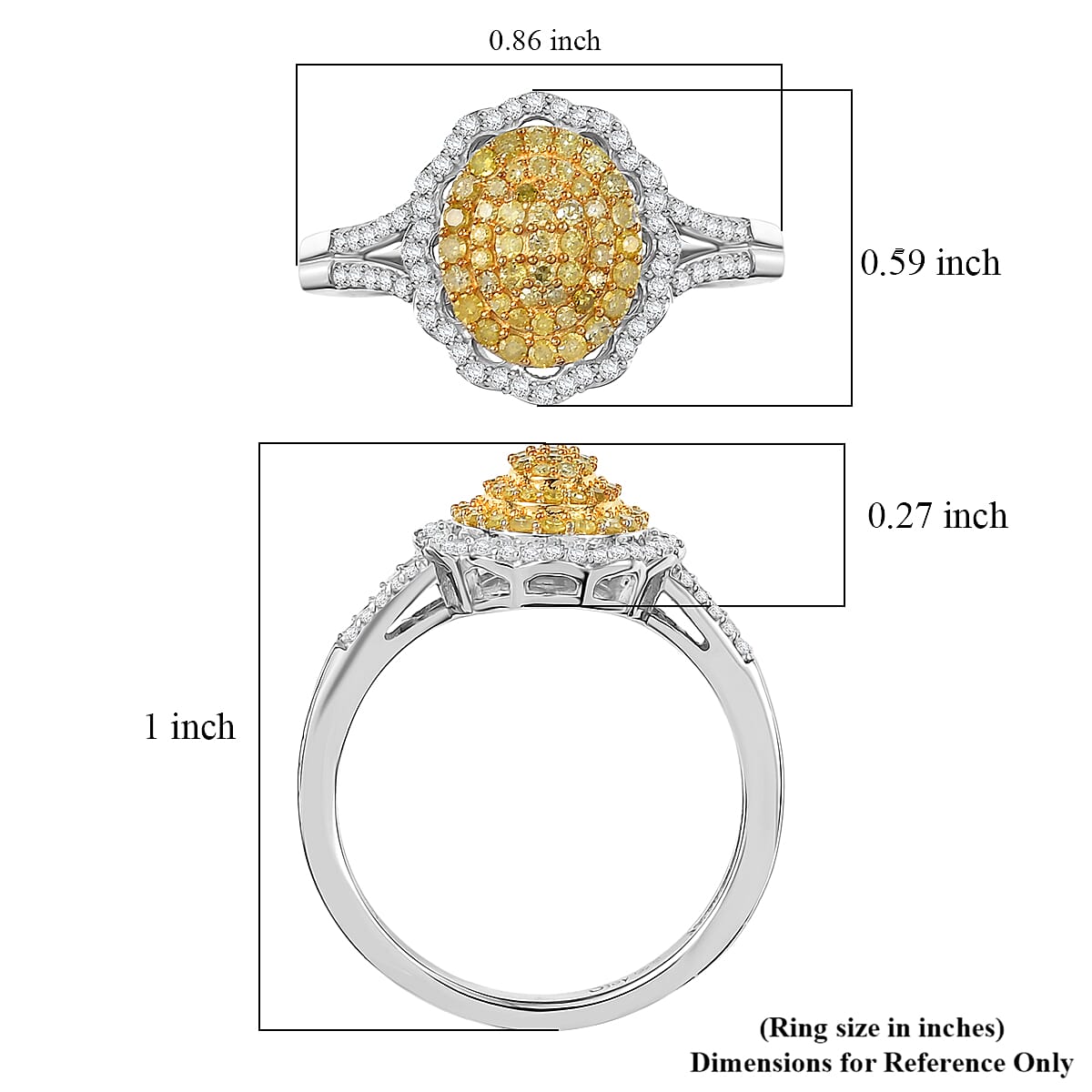 D'Joy Natural Yellow and White Diamond I3 0.50 ctw Sunflower Radiance Ring in Rhodium Over Sterling Silver (Size 7.0) image number 5
