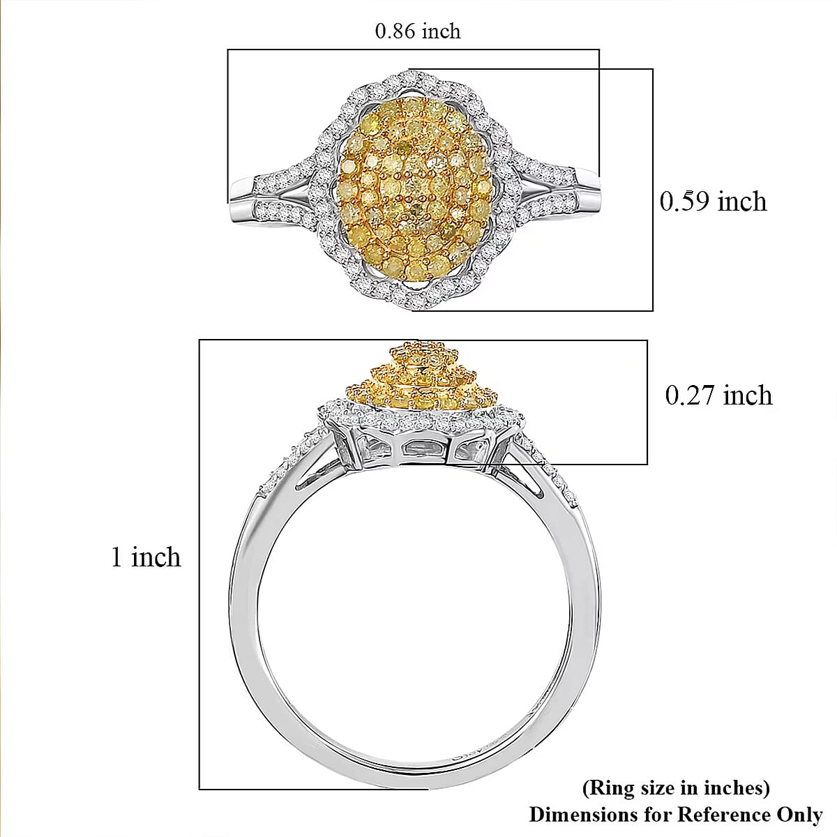 D'Joy Natural Yellow and White Diamond I3 0.50 ctw Sunflower Radiance Ring in Rhodium Over Sterling Silver (Size 7.0) image number 6