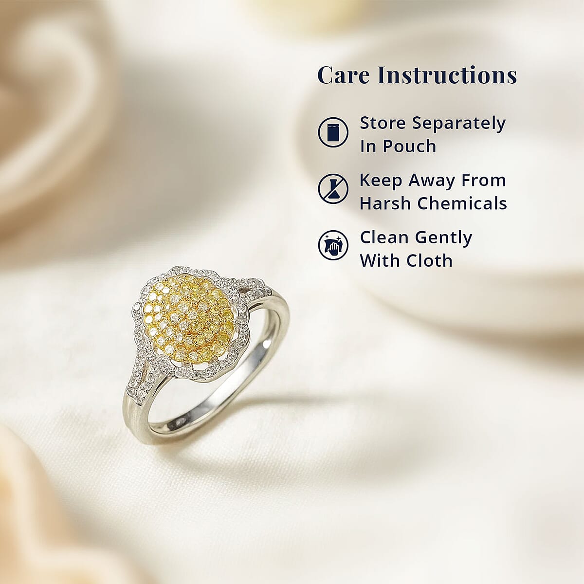 D'Joy Natural Yellow and White Diamond I3 0.50 ctw Sunflower Radiance Ring in Rhodium Over Sterling Silver (Size 9.0) image number 5