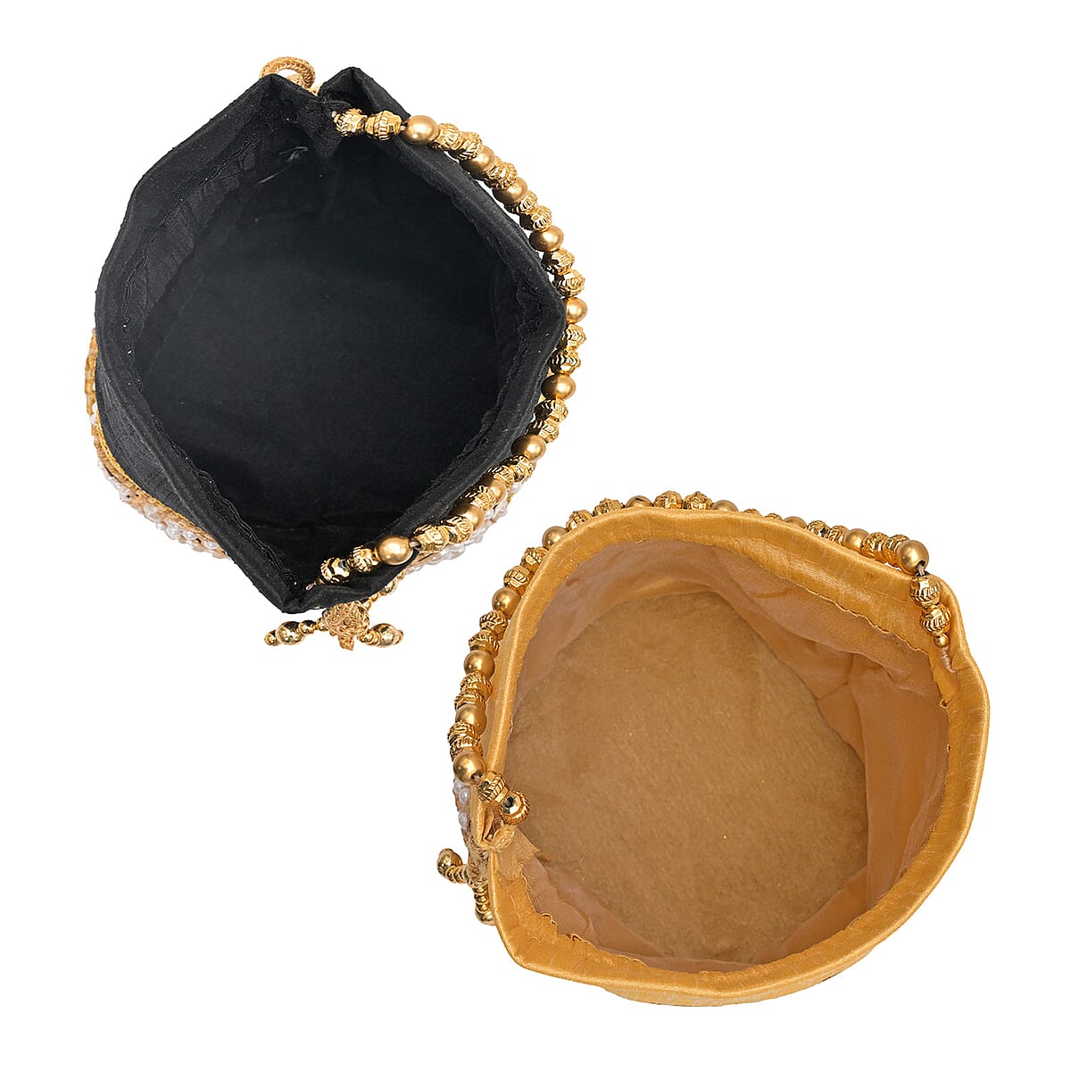 Livmore Black & Cream Set of 2 Handcrafted Zardozi Work Potli Bag image number 2