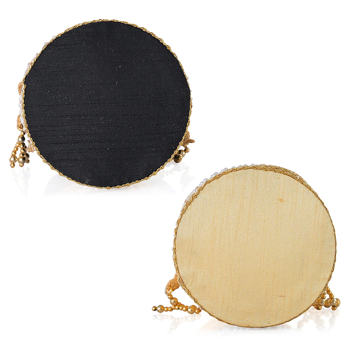 Livmore Black & Cream Set of 2 Handcrafted Zardozi Work Potli Bag image number 3