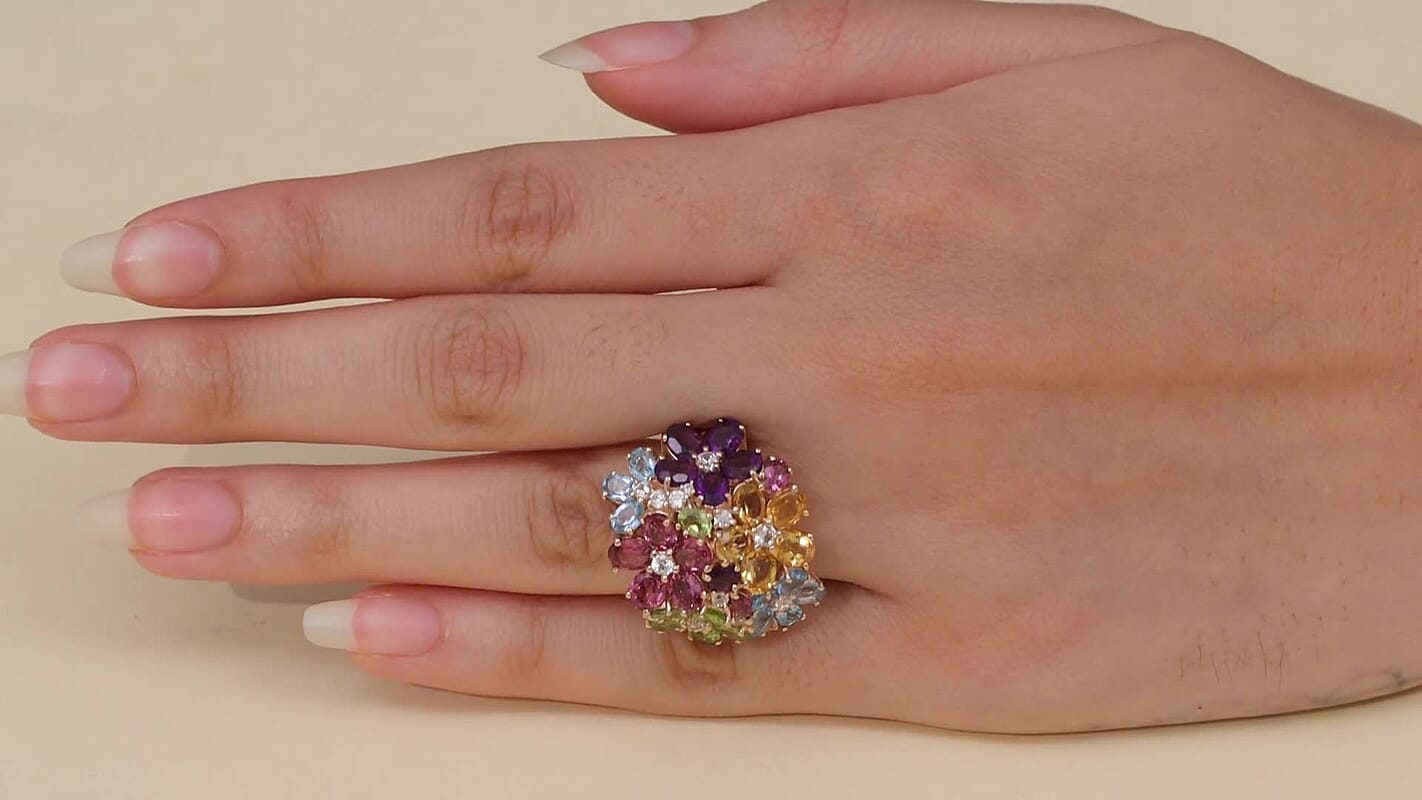 GP Multi Gemstone Ring in 18K Vermeil RG Over Sterling Silver (Size 10.0) 10.50 ctw