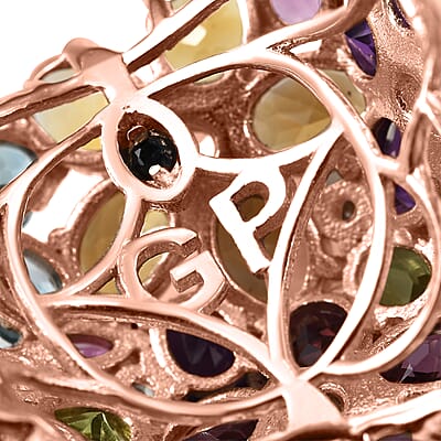 GP Italian Garden Collection Multi Gemstone 10.50 ctw Lantana Flower Ring in 18K Vermeil Rose Gold Over Sterling Silver (Size 10.0)