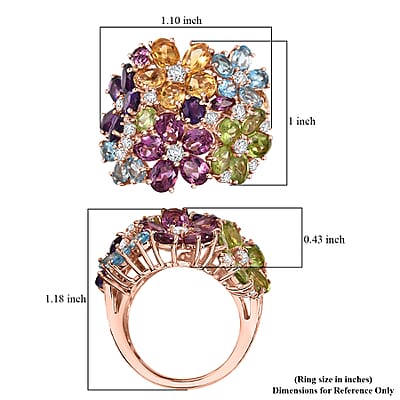 GP Italian Garden Collection Multi Gemstone 10.50 ctw Lantana Flower Ring in 18K Vermeil Rose Gold Over Sterling Silver (Size 10.0)