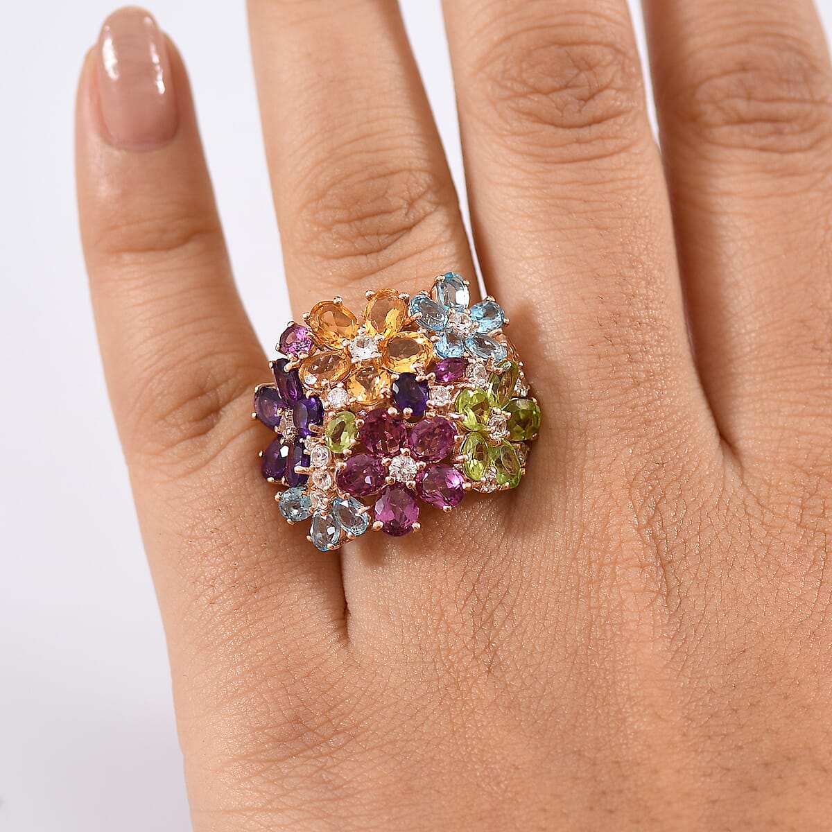 GP Italian Garden Collection Multi Gemstone 10.50 ctw Lantana Flower Ring in 18K Vermeil Rose Gold Over Sterling Silver (Size 6.0) image number 2
