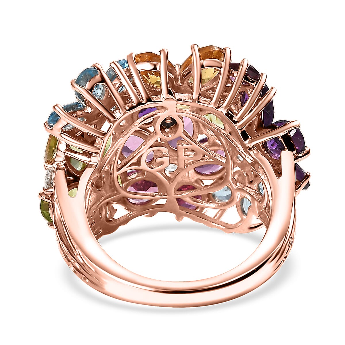 GP Italian Garden Collection Multi Gemstone 10.50 ctw Lantana Flower Ring in 18K Vermeil Rose Gold Over Sterling Silver (Size 6.0) image number 5