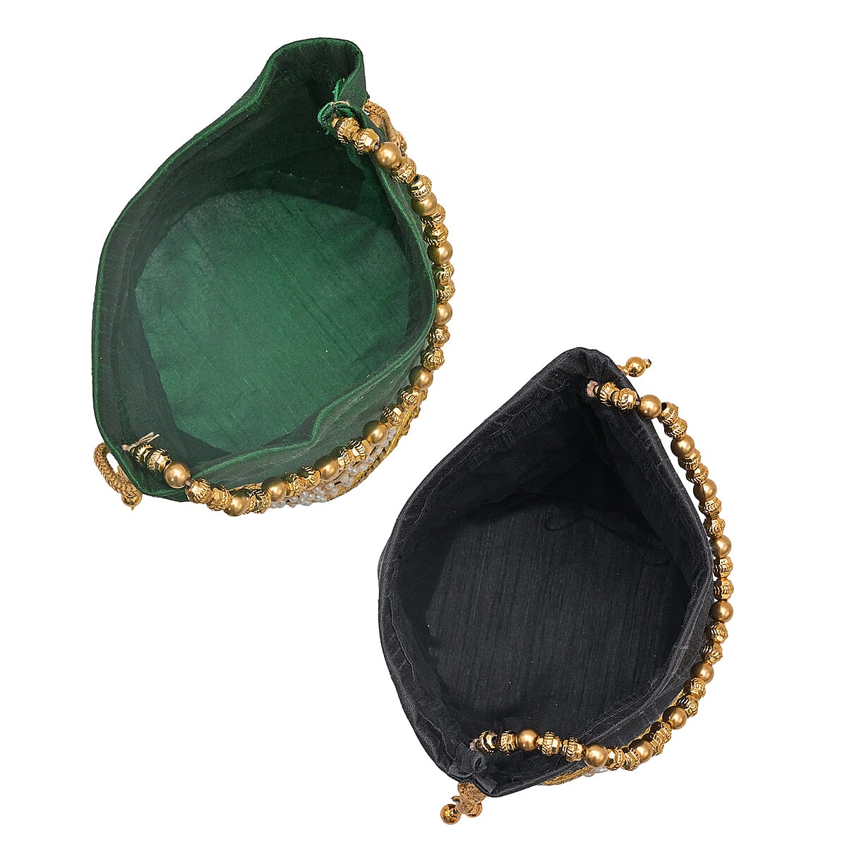 Livmore Green & Dark Gray Set of 2 Handcrafted Zardozi Work Potli Bag image number 2