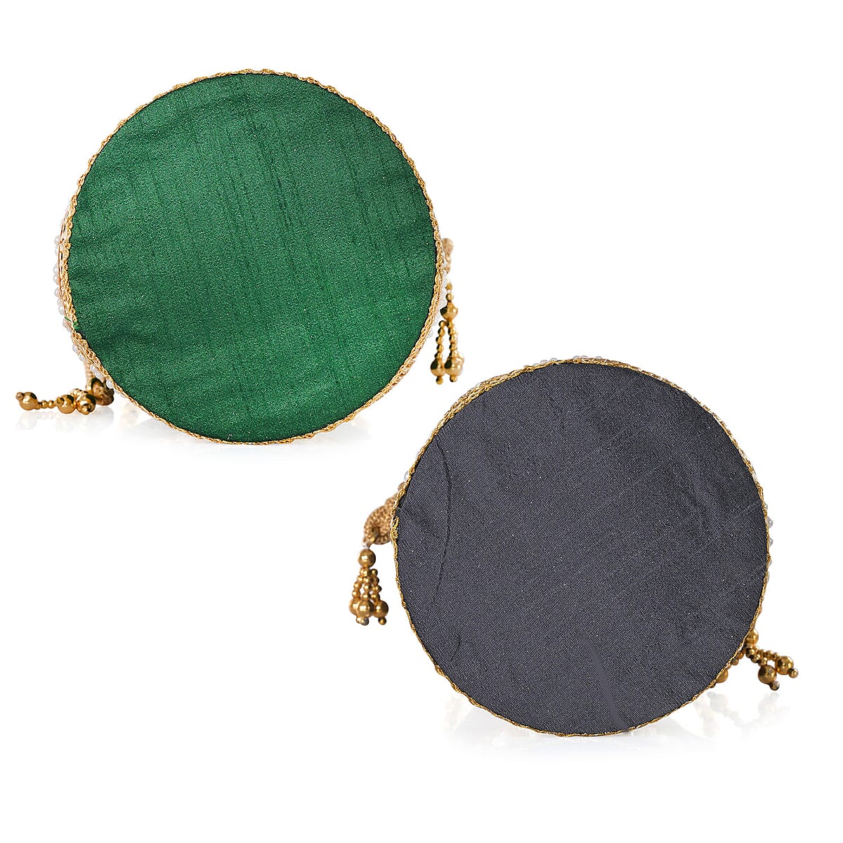 Livmore Green & Dark Gray Set of 2 Handcrafted Zardozi Work Potli Bag image number 3