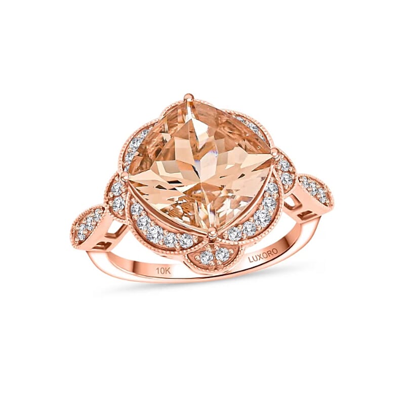 Luxoro AAA Marropino Morganite, Diamond Ring in 10K Rose Gold 7.00 ctw (Size 11.0)