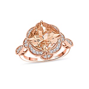 Luxoro AAA Marropino Morganite, Diamond Ring in 10K Rose Gold 7.00 ctw (Size 5.5)