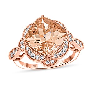 Luxoro AAA Marropino Morganite and G-H I2 Diamond 7.00 ctw Ring in 10K Rose Gold (Size 7.0) 4.74 Grams