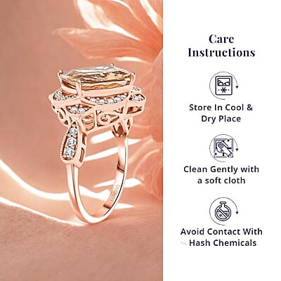 Luxoro AAA Marropino Morganite, Diamond Ring in 10K Rose Gold 7.00 ctw (Size 7.0)