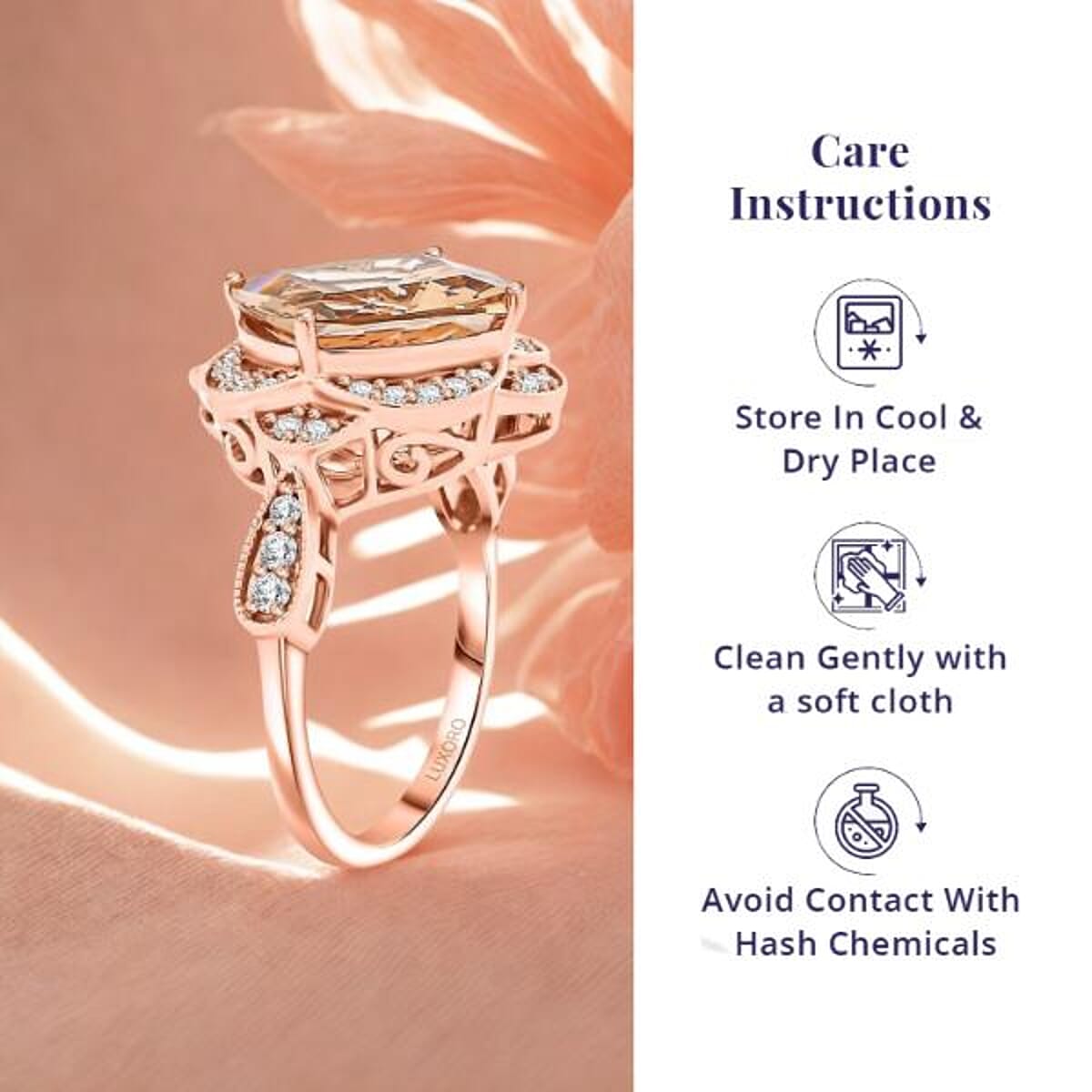 Luxoro AAA Marropino Morganite, Diamond Ring in 10K Rose Gold 7.00 ctw (Size 9.5) image number 4