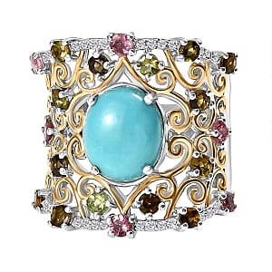 D'Joy Sleeping Beauty Turquoise, Multi Gemstone 4.75 ctw Ring in Sterling Silver (Size 6.5)