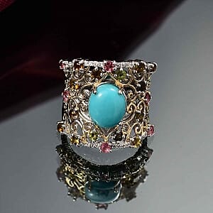 D'Joy Sleeping Beauty Turquoise, Multi Gemstone 4.75 ctw Ring in Sterling Silver (Size 6.5)