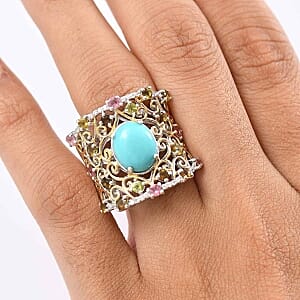 D'Joy Sleeping Beauty Turquoise, Multi Gemstone 4.75 ctw Ring in Sterling Silver (Size 6.5)
