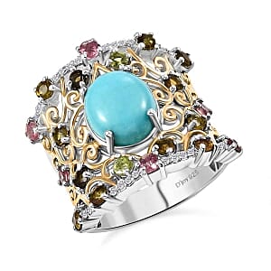 D'Joy Sleeping Beauty Turquoise, Multi Gemstone 4.75 ctw Ring in Sterling Silver (Size 6.5)