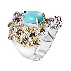 D'Joy Sleeping Beauty Turquoise, Multi Gemstone 4.75 ctw Ring in Sterling Silver (Size 6.5)